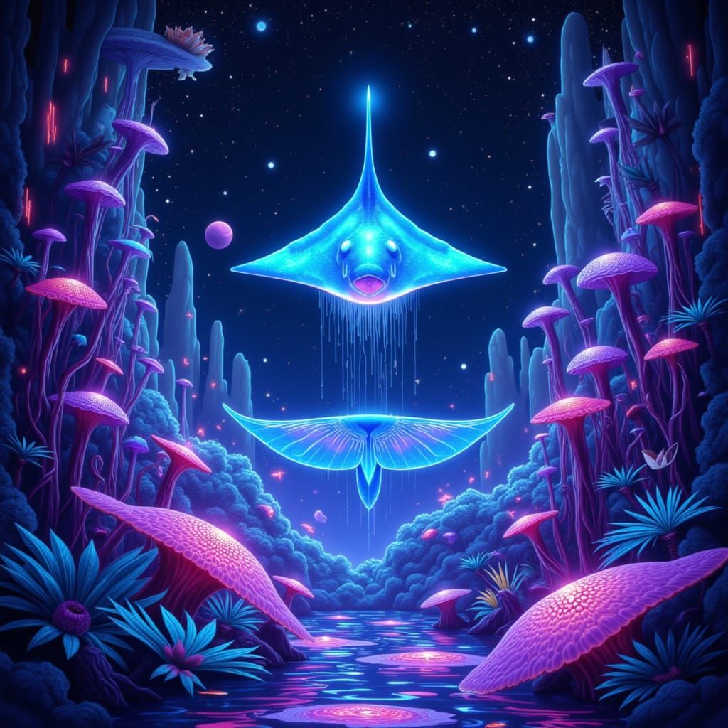 Bioluminescent Stingray in Alien Kelp Forest