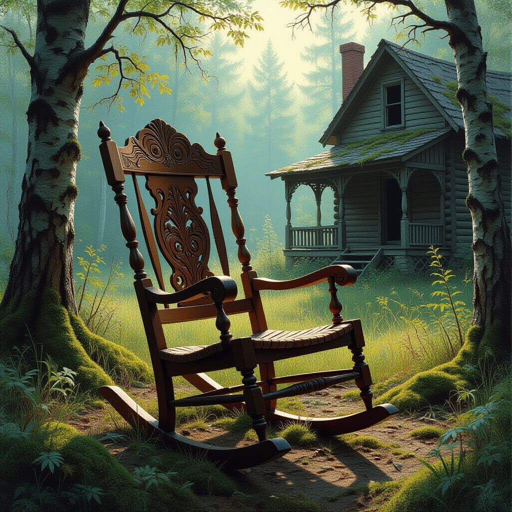Ornate Rocking Chair in Forest Clearing