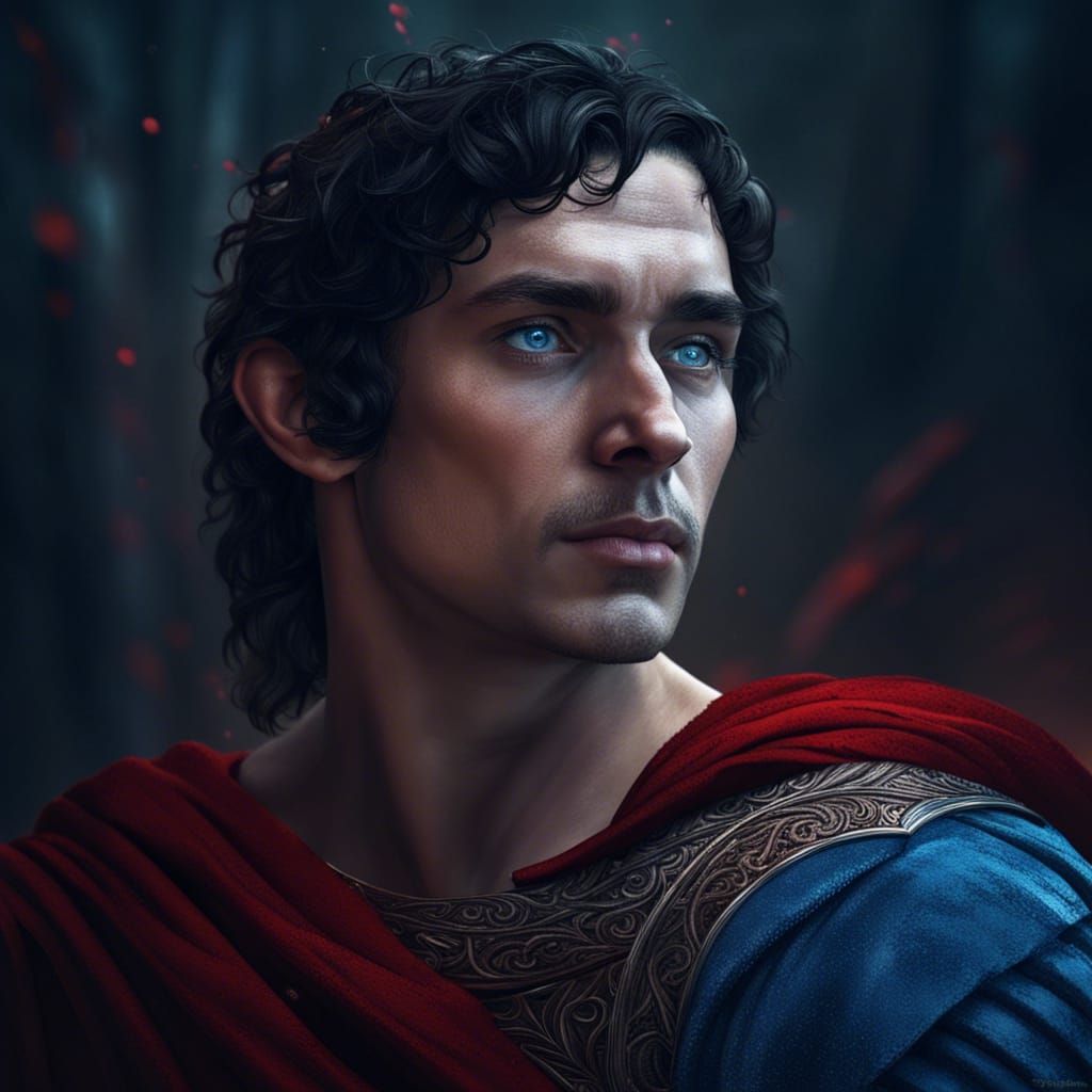 Elven Man Portrait in Roman Clothes, Detailed Painting