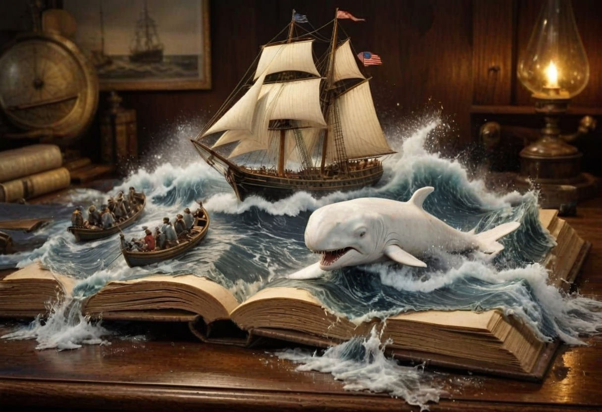 Schooner Sails From Open Book Onto Desk Ocean