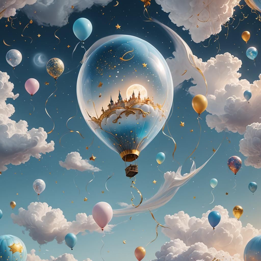 Balloon with Stars and Moon: Fantasy Concept Art