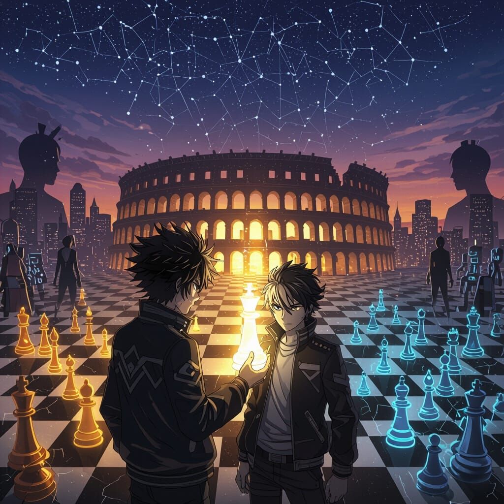 Futuristic City Chess Arena Manga Cover Art
