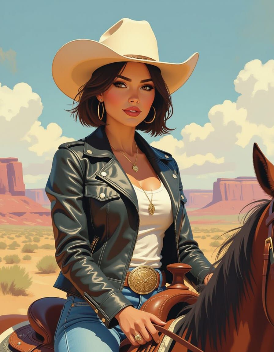 Cowgirl in Western Landscape, Syd Mead Style