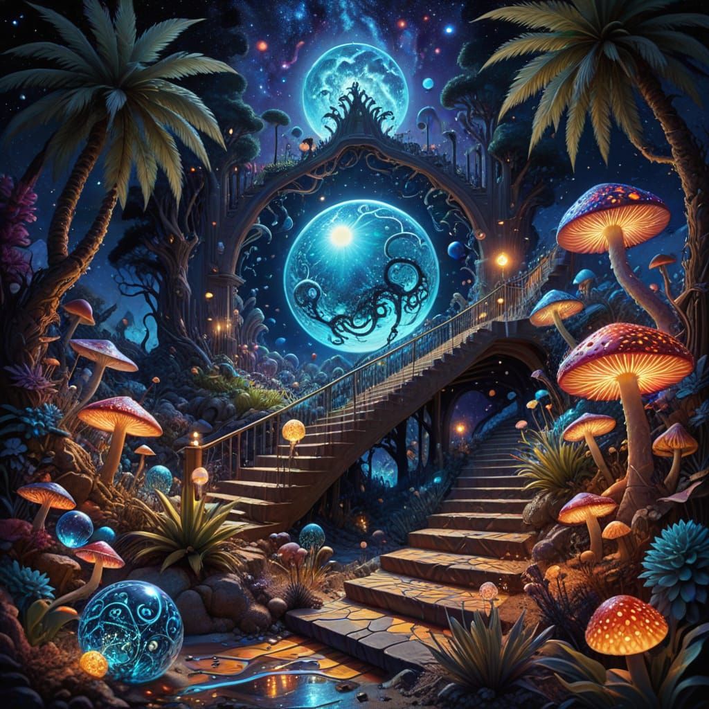 Jerry Garcia in Psychedelic Desert Landscape Painting