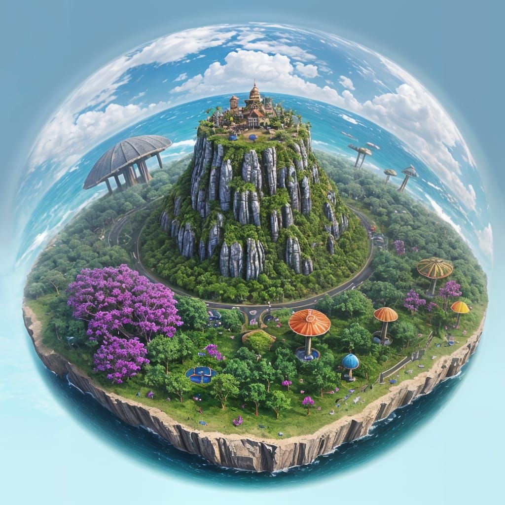 Island Landscape Inspired by Psychedelic Visions
