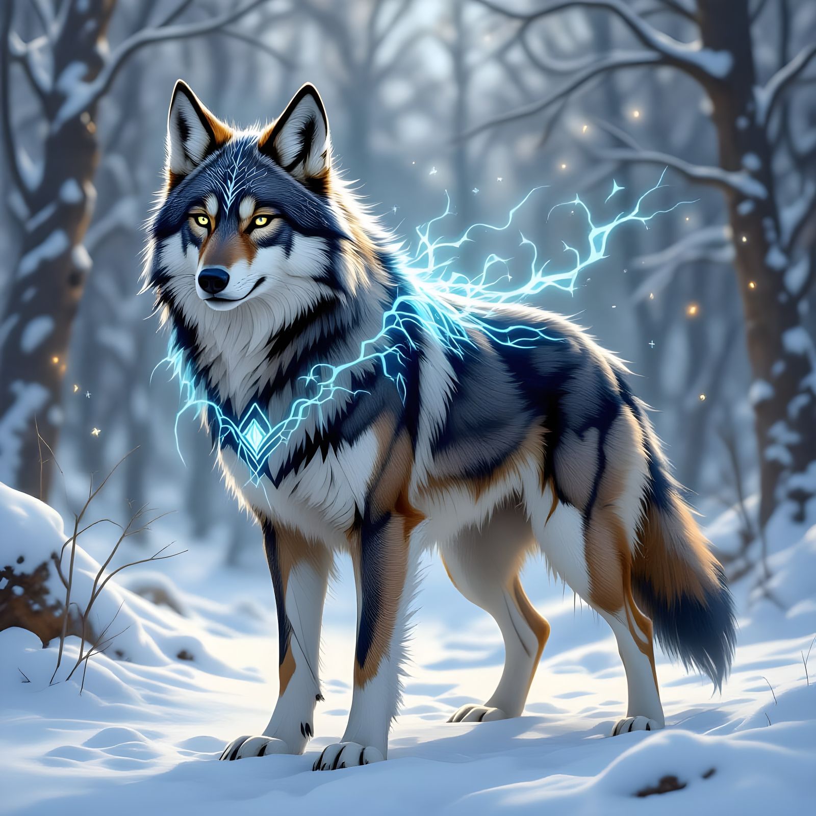 Magical Fenwolf Hybrid with Runes, Fantasy Art