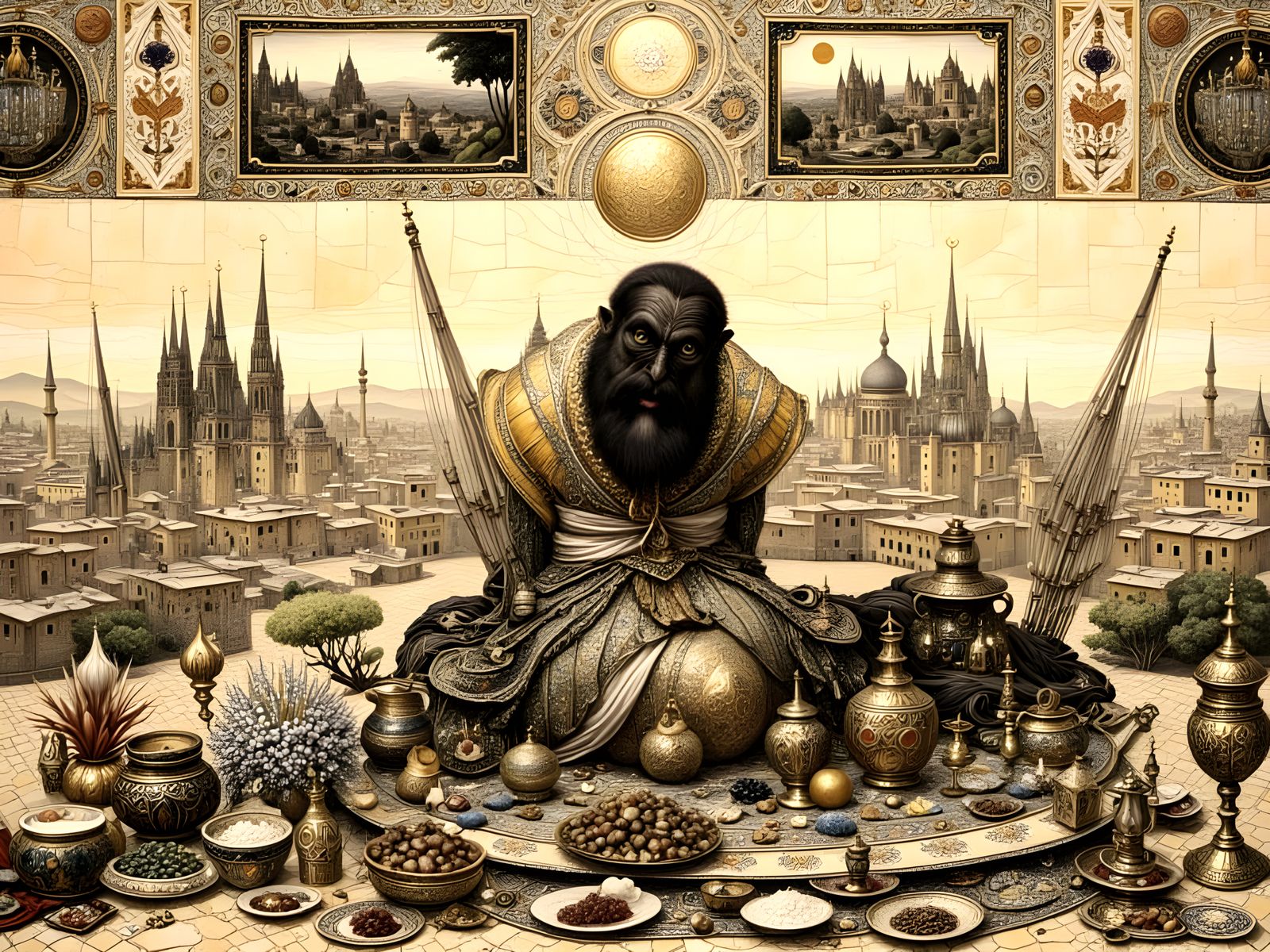 Renaissance-Style Mosaic Painting of a Vibrant Oriental Spic...