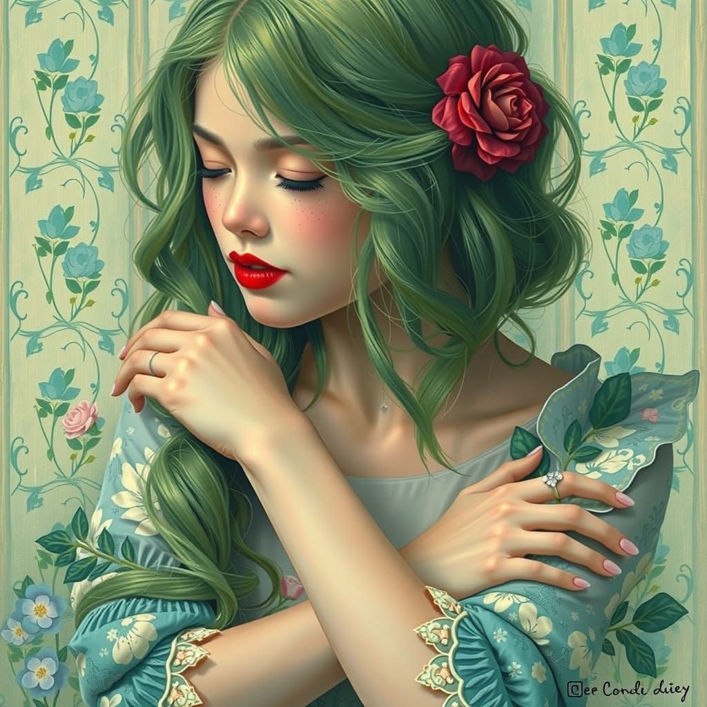 Ethereal Portrait of a Young Woman in Whimsical Floral Dress