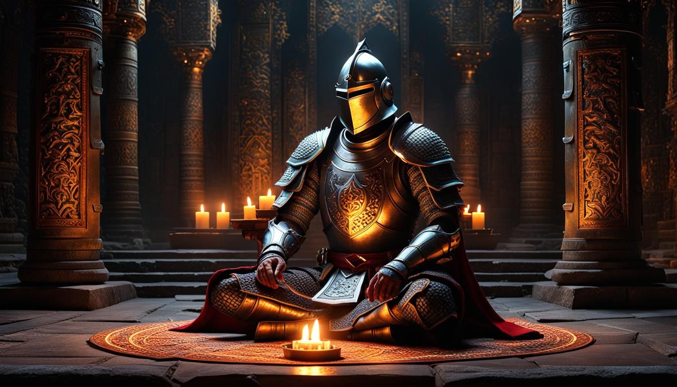Meditating Knight in Dark Fantasy Style