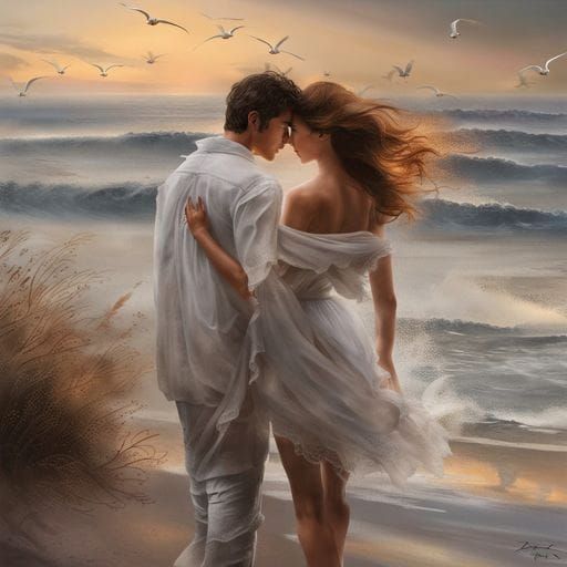 Romantic Beach Walk at Sunset