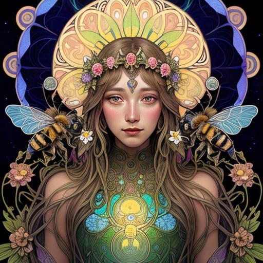 Ethereal Alien Goddess Amidst Celestial Blooms