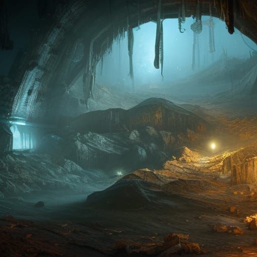 Detailed Matte Painting of Abandoned Mining Cave