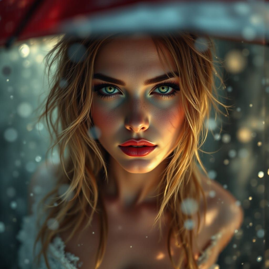 Bauhaus Pinup Girl in Rain, Hyperrealistic