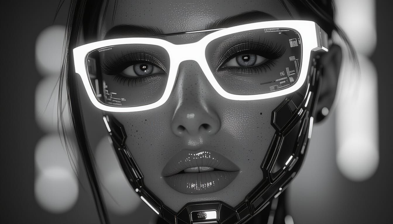 Ultra-Detailed Cyber Girl Face Macro Photo