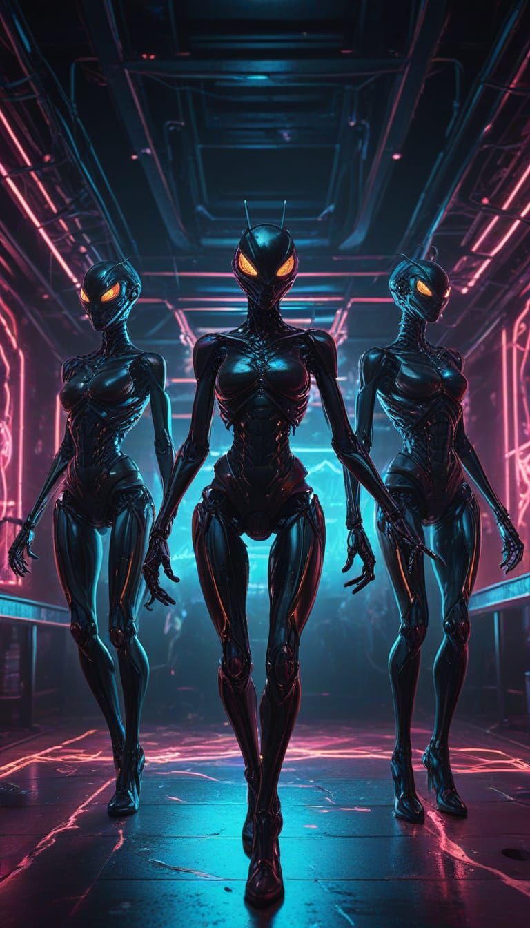 Cyberpunk Disco Goddesses in Dark Fantasy Style