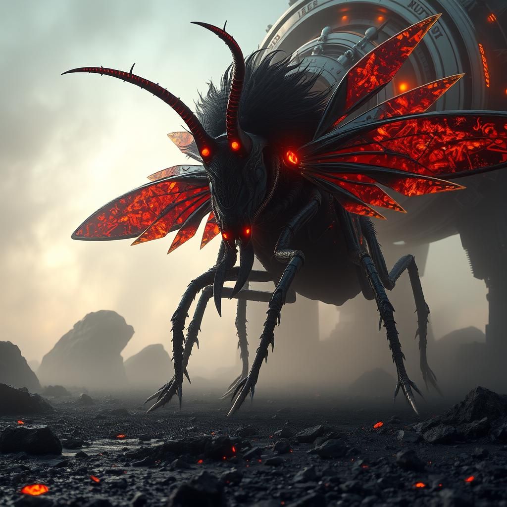 Giant alien roaches with lava wings and long pointed horn, b...