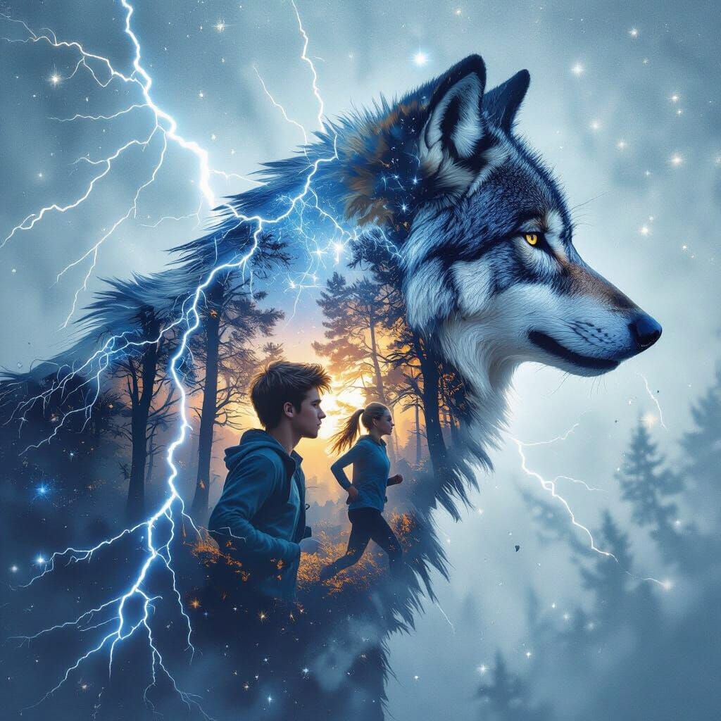 Wolf Silhouette Double Exposure with Forest Scene