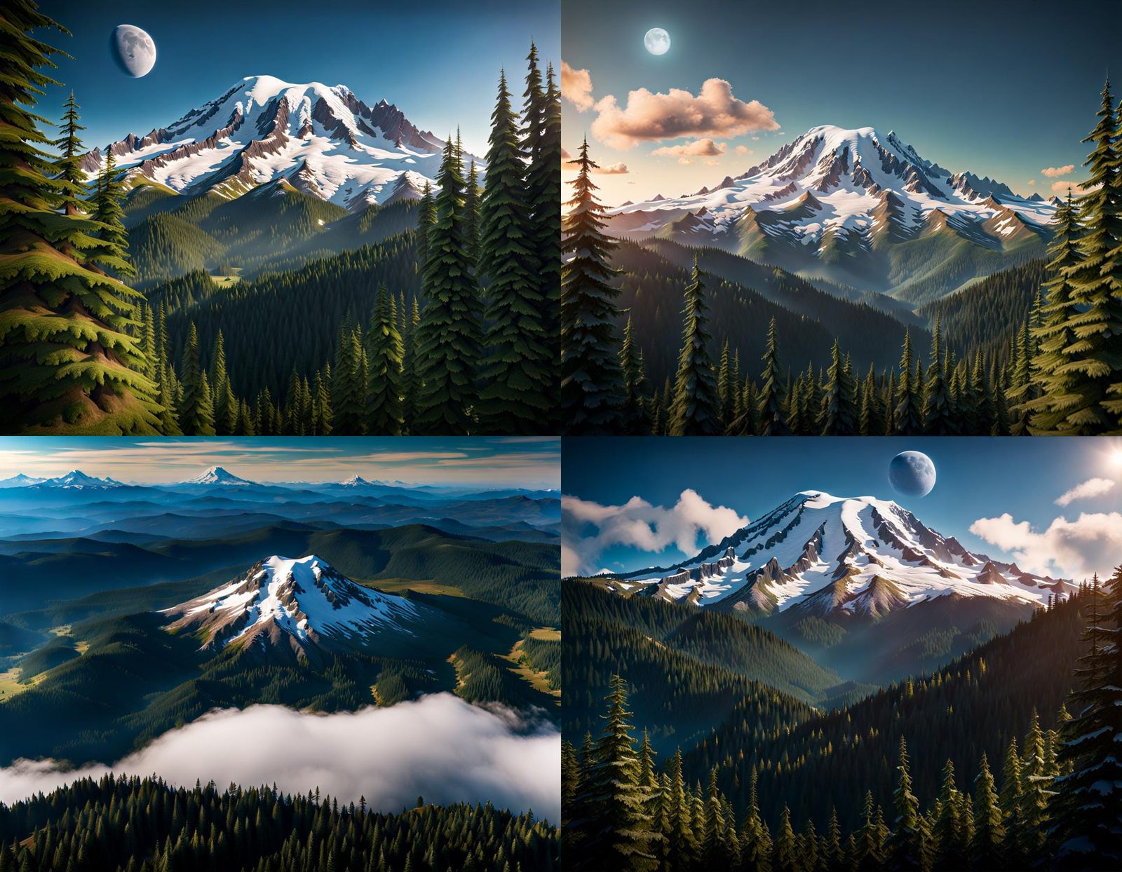 Mount Rainier Aerial View in Photorealistic Style
