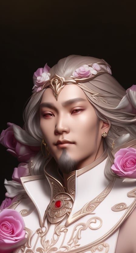 Golden Armored Man with Roses, Dark Fantasy Art