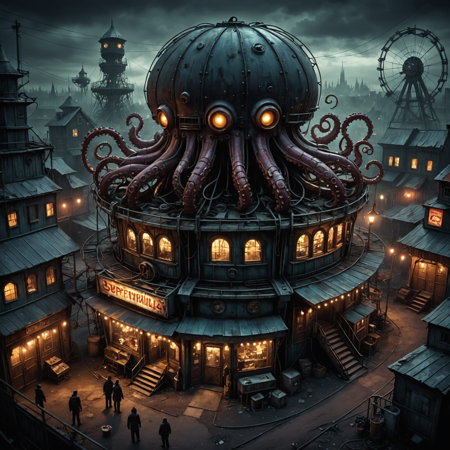 Supervillain Hideout: Robotic Octopus in Decaying Amusement ...