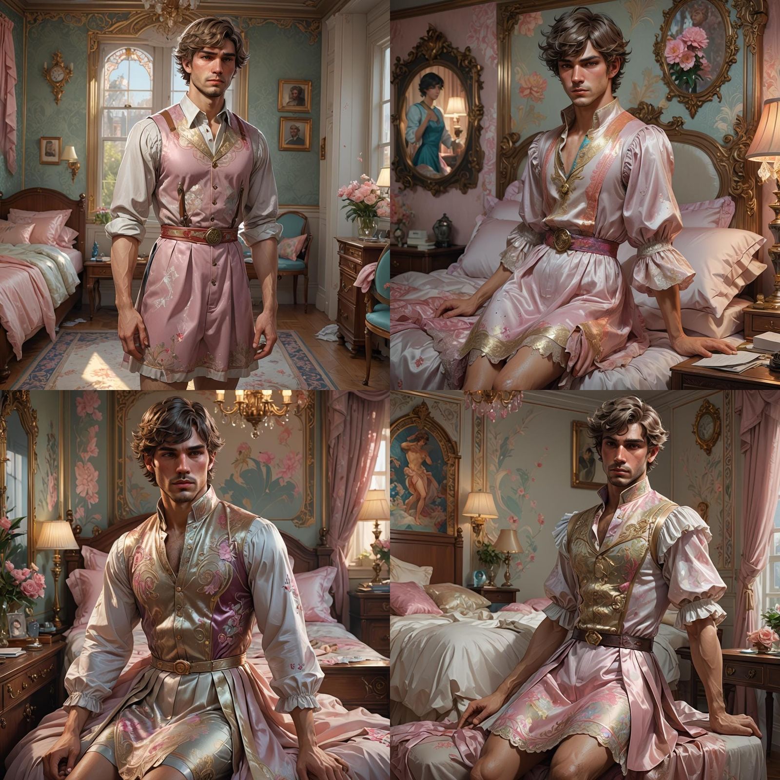 Masculine Boy Crossdressing in Girlish Bedroom