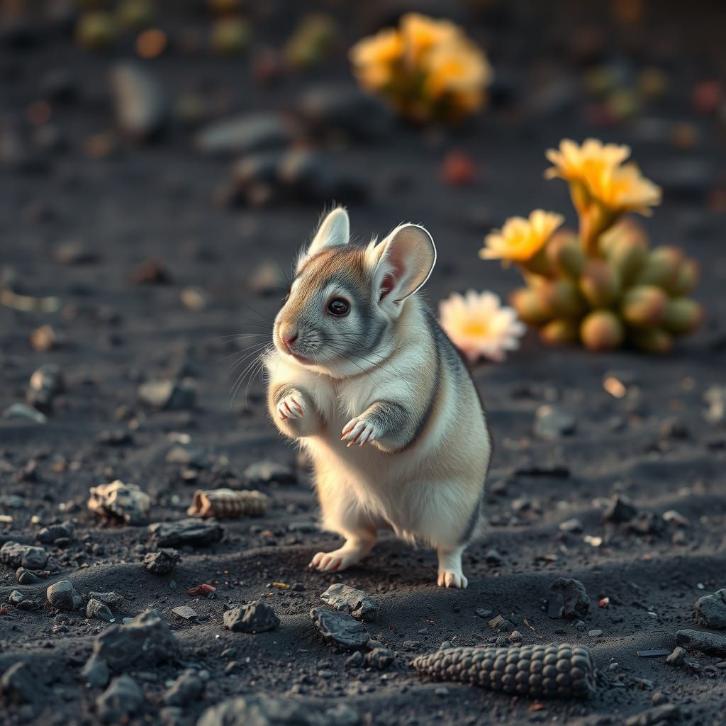 Chinchilla in Arid Volcanic Landscape