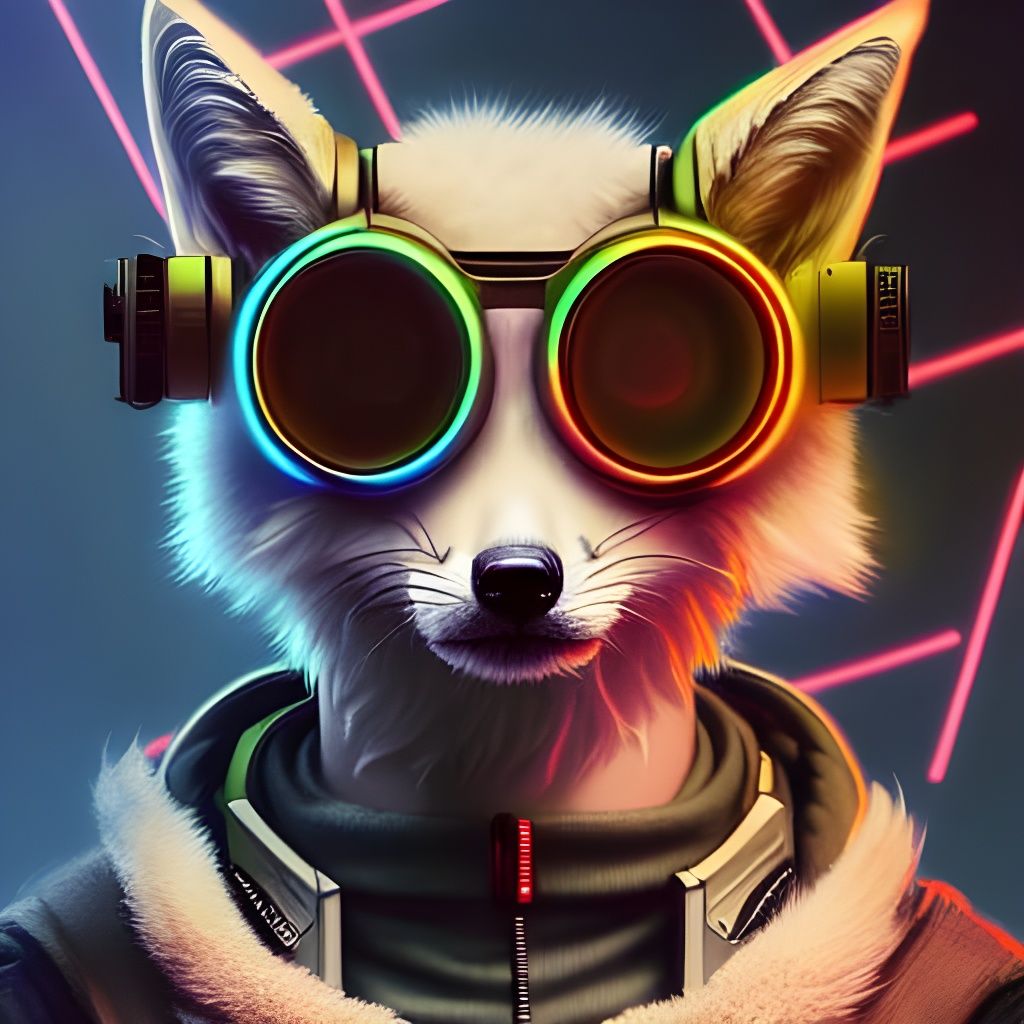 Cyberpunk Fox Portrait with Neon Lights