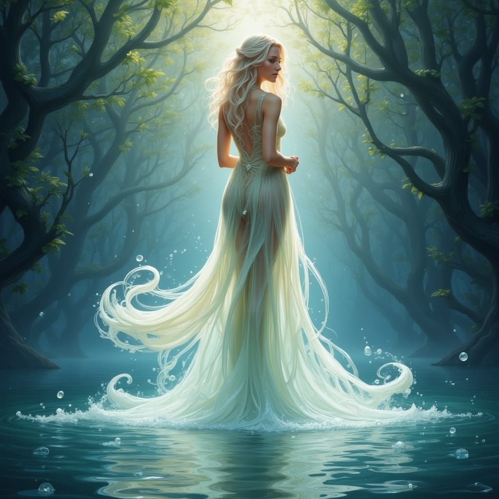 Ethereal Water Spirit Emerges as Luminous Woman