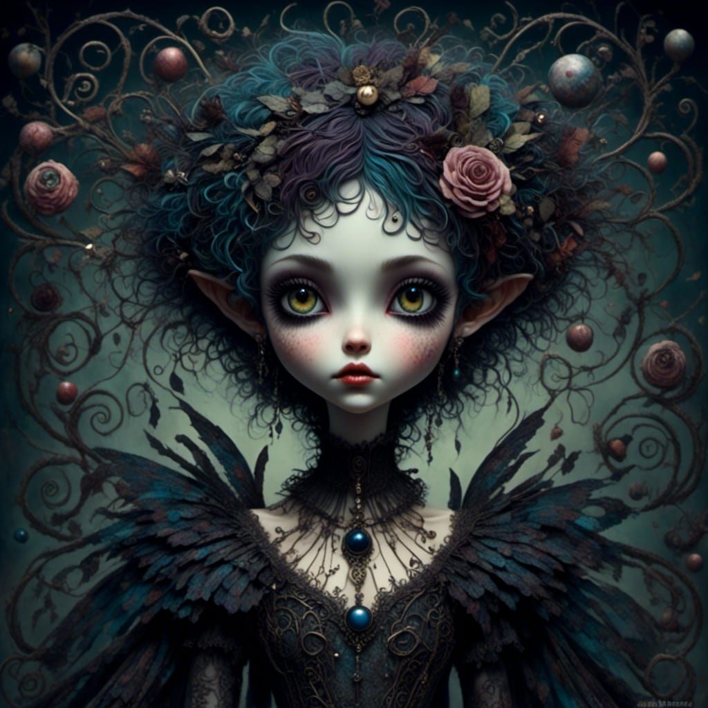 Creepy Cute Pixie in Gothic Whimsical Style