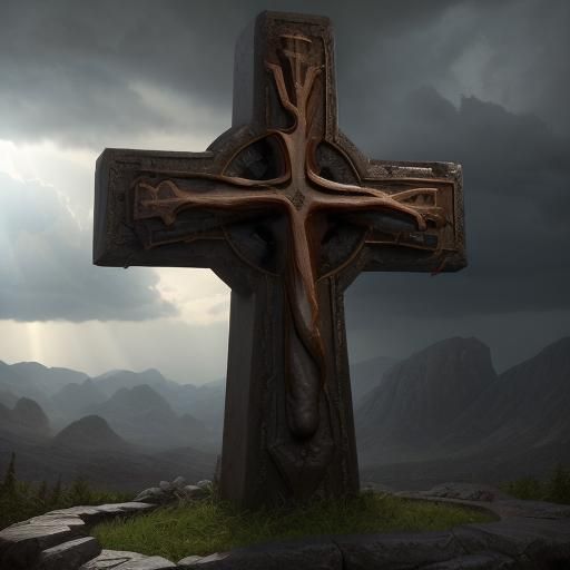 Park Ranger at Cross with Sunbeam, Matte Painting