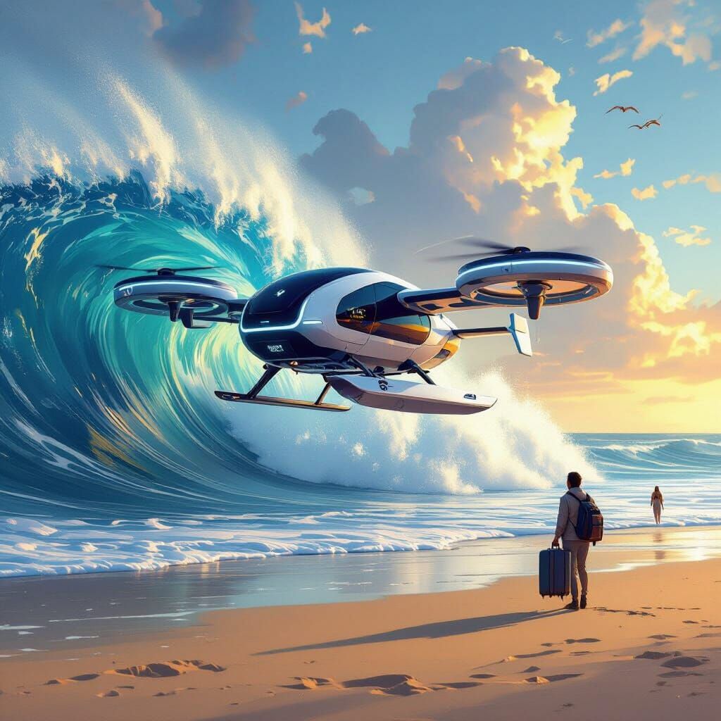Futuristic Uber Drone Rides Wave to Pick Up Passenger