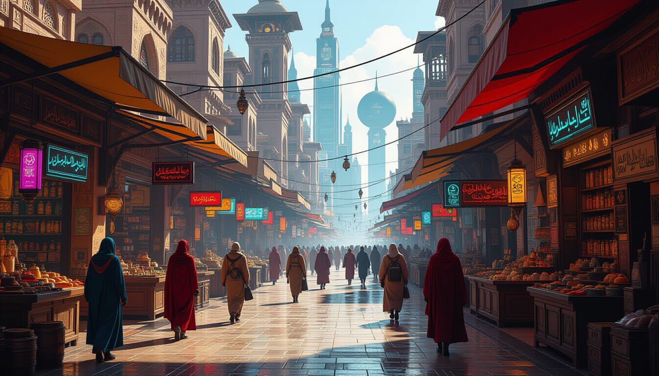 Exotic Alien Marketplace in Cyberpunk Style