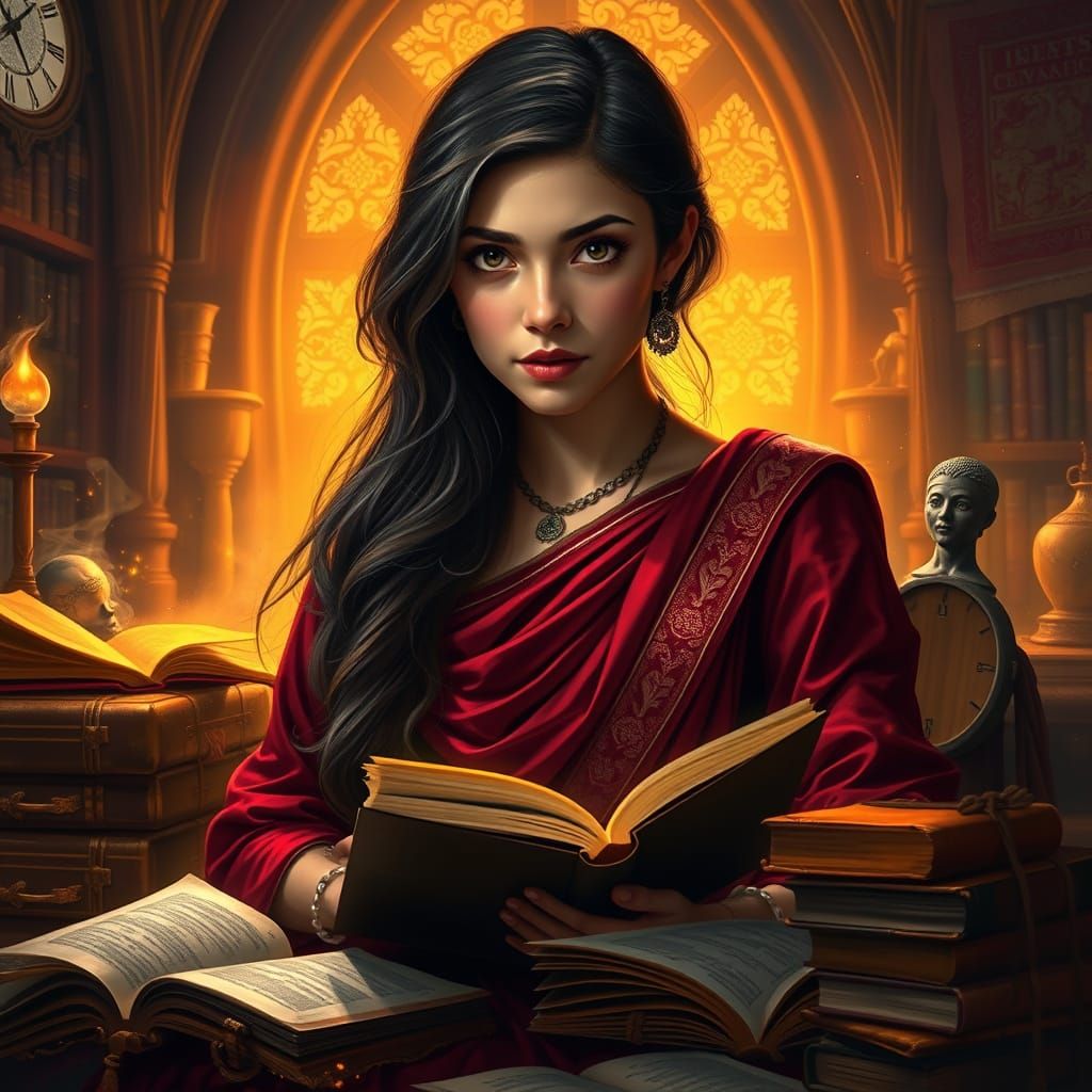 Magical Scholar in Burgundy Lahenga at Hogwarts
