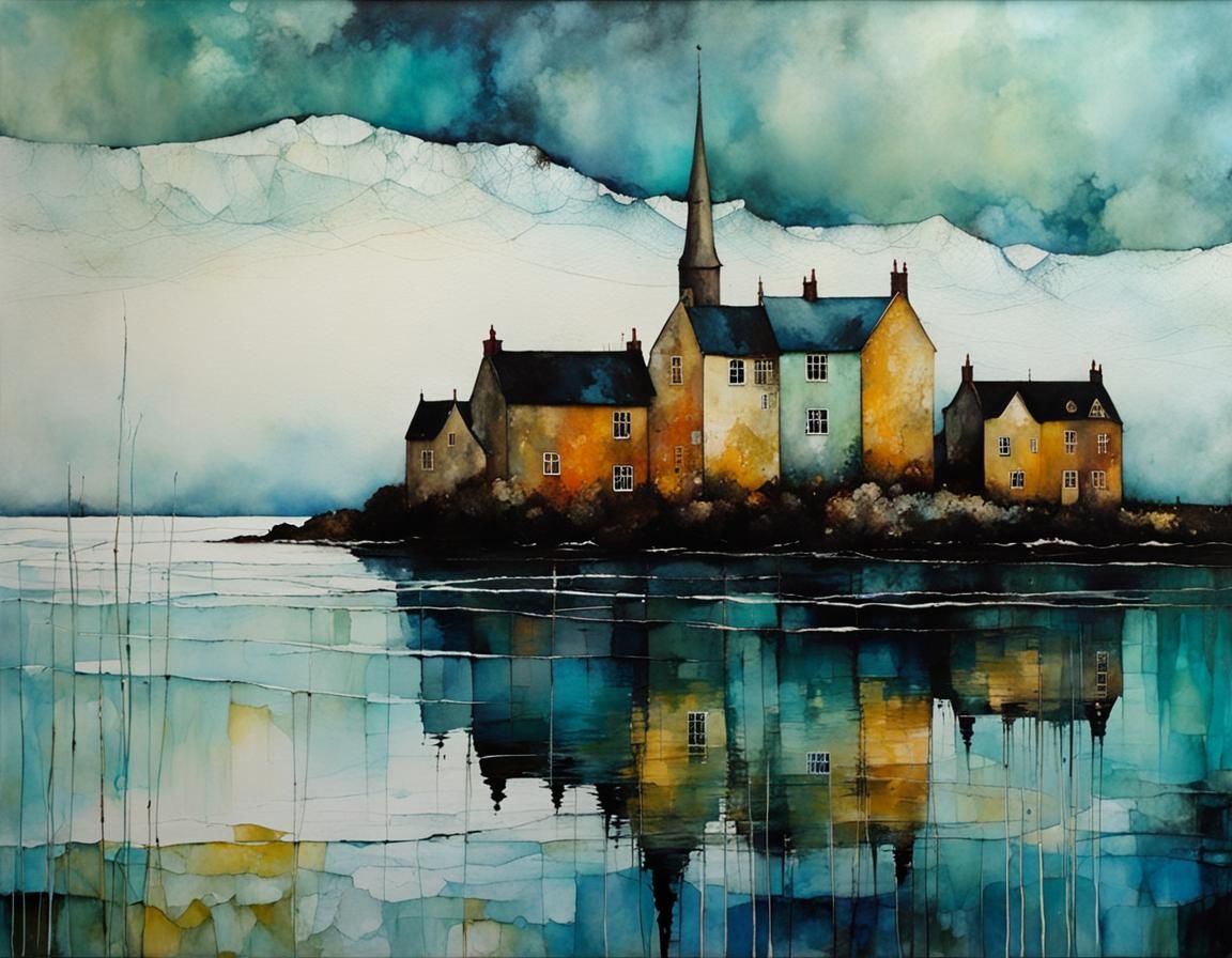 Seascape in Alcohol Ink and Encaustic Painting