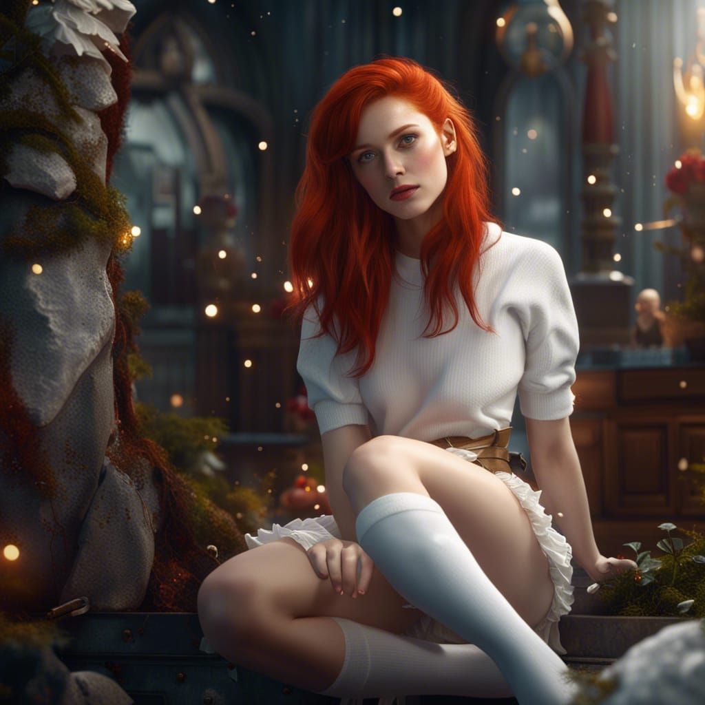 Redhead Model in White Socks: Detailed Matte Painting