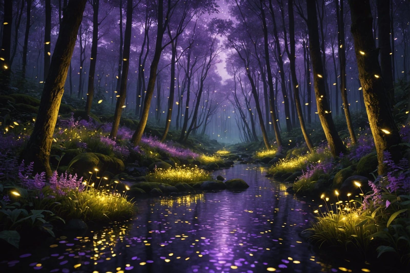 Sparkling Fireflies in Enchanted Forest Night