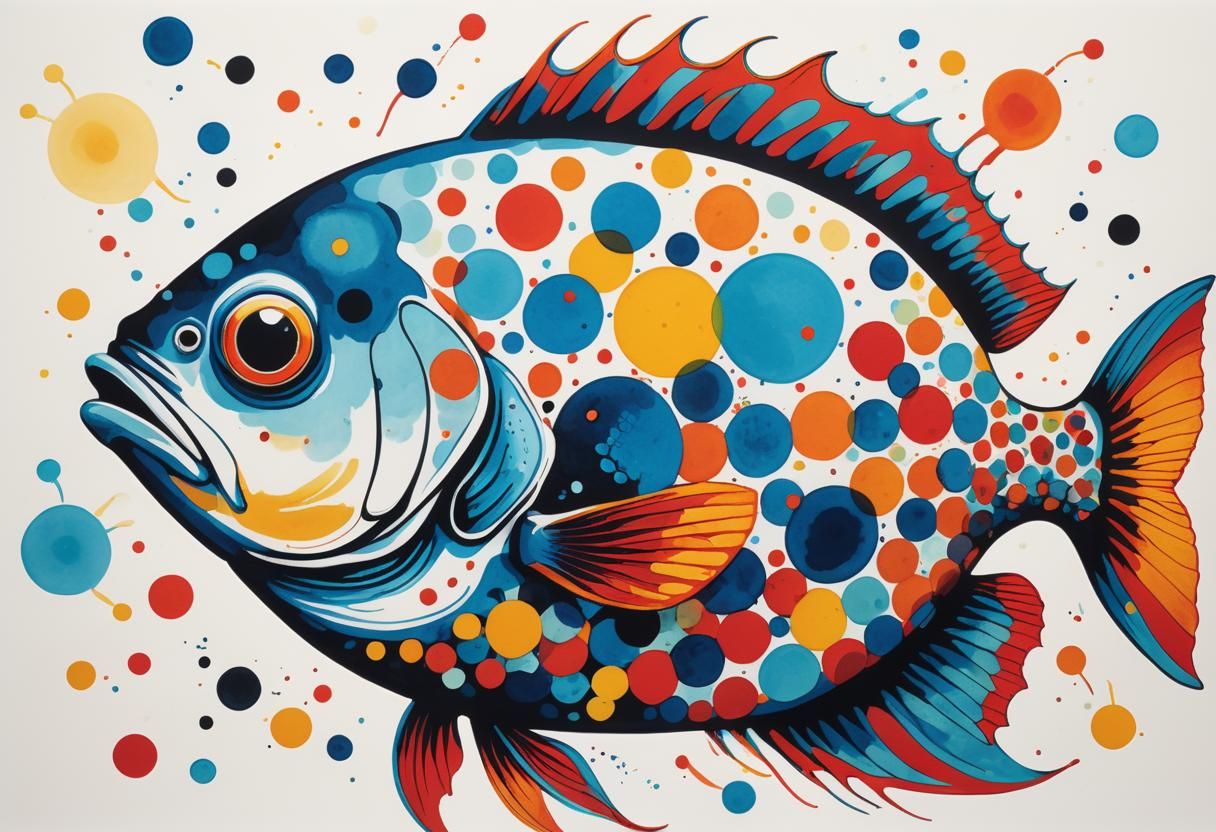Minimalist Spotted Fish Portrait in Vibrant Inks
