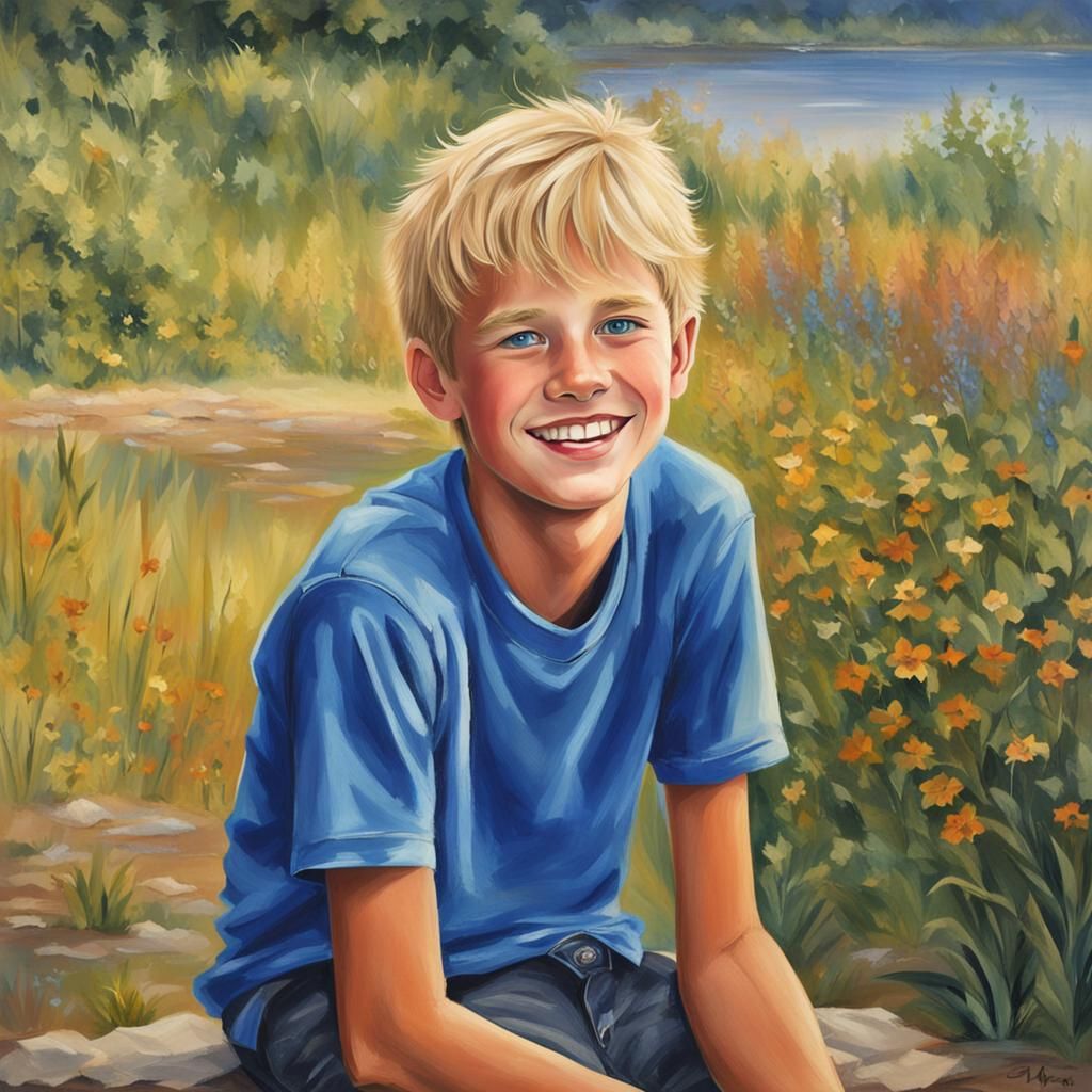 Smiling Blonde Boy with Sparkling Eyes