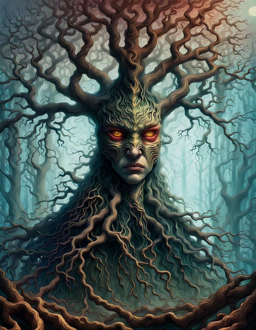 Ethereal Tree of Eyes in a Hyperrealistic Fantasy Portrait