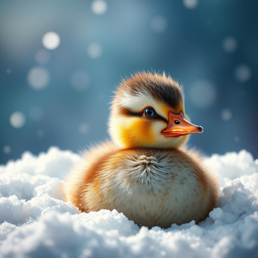 Cute Duckling in Snow: Hyperrealistic Splash Art