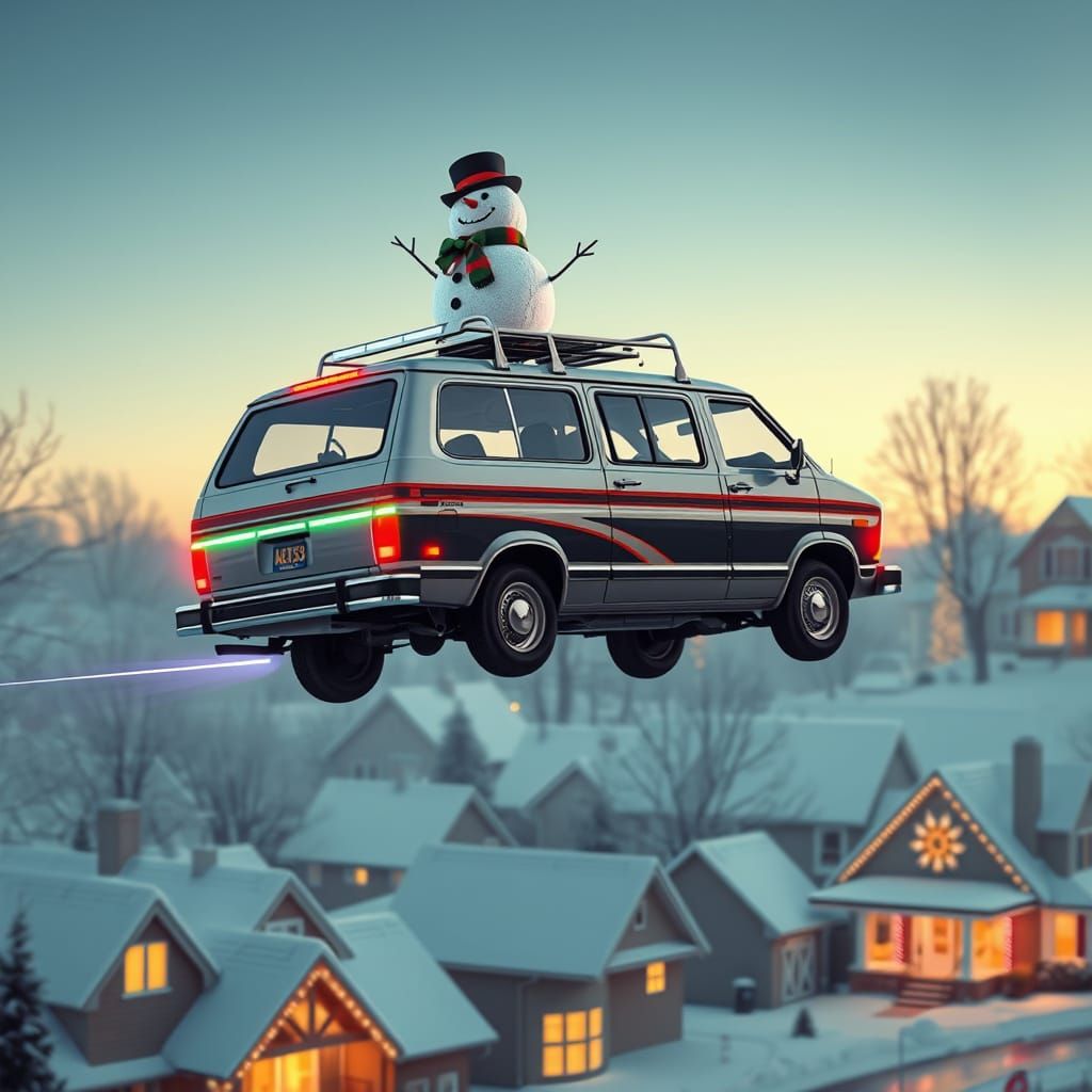 Retro-Futuristic Minivan Hovers Over Snowy Street