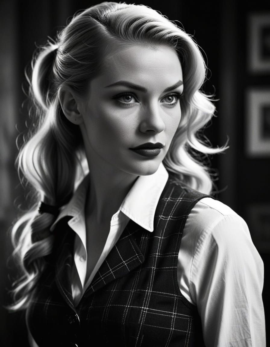 Glamorous Blonde Siren in Vintage Film Noir Style