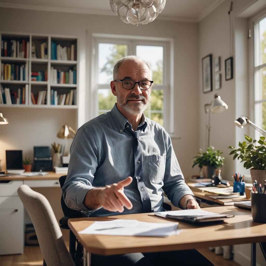 Home Office Scene: Tester at Work in Natural Lighting