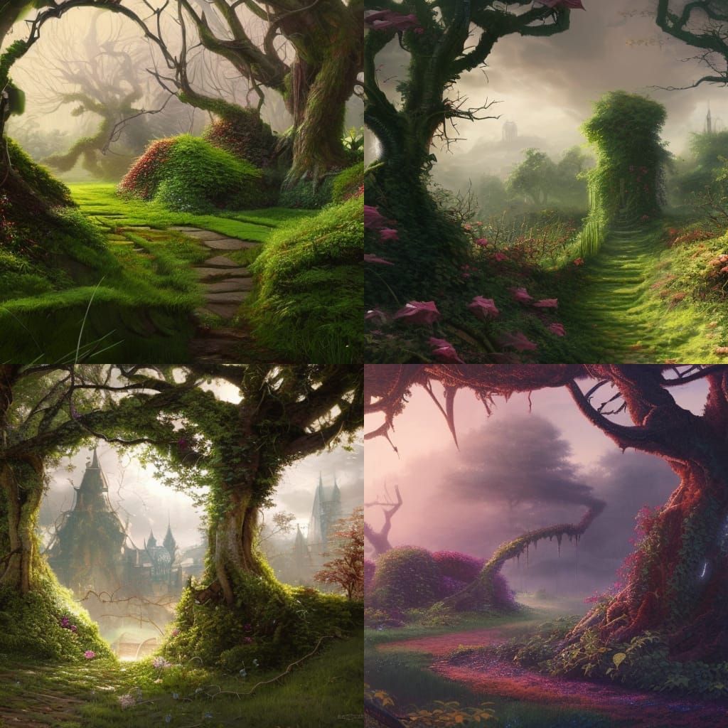 Overgrown Garden Landscape in Detailed Matte Painting Style