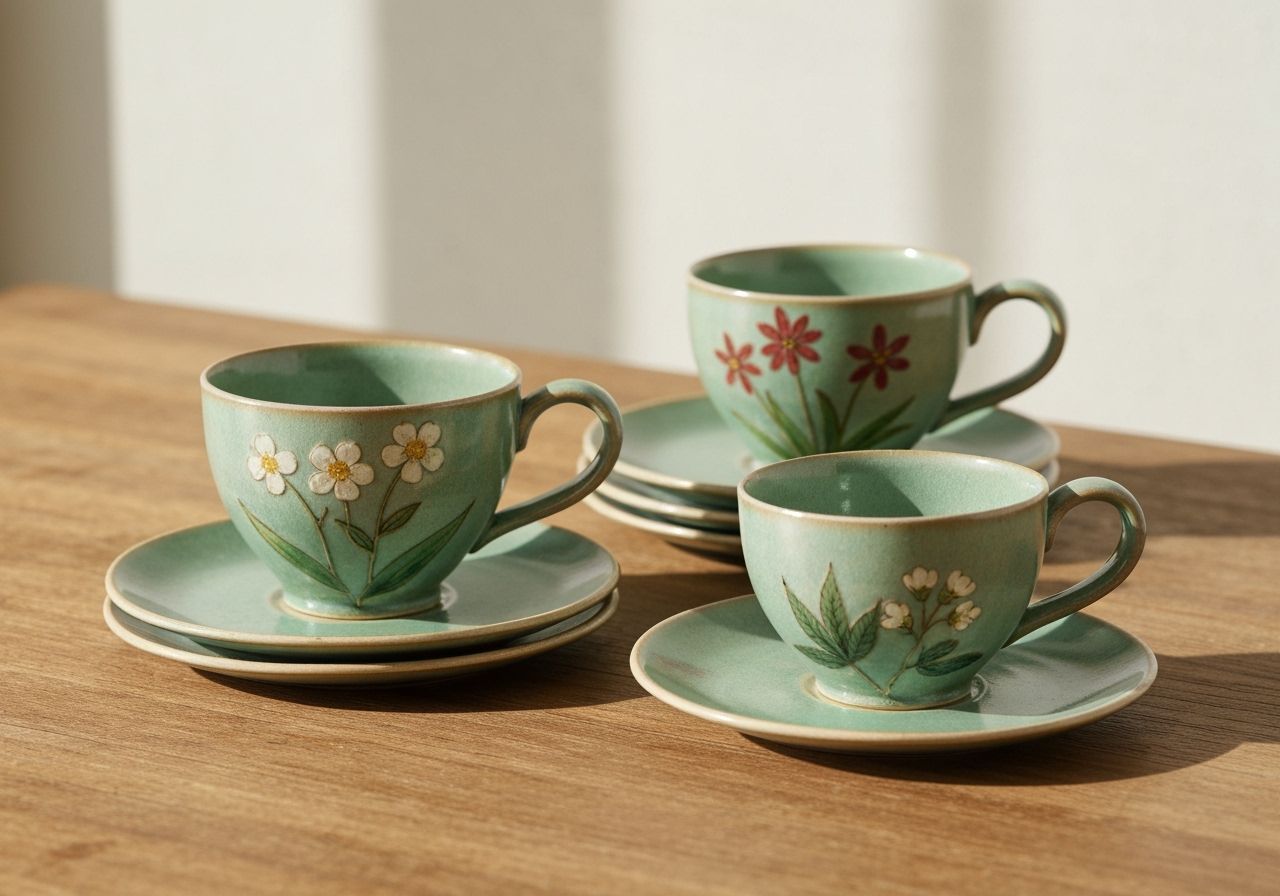 Botanical Tea Set in Stained Pottery