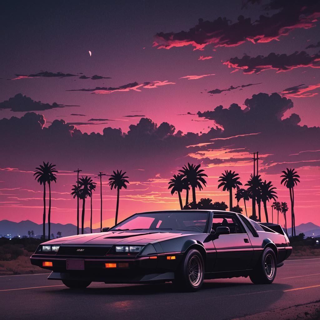 Synthwave Knight Rider Car at Sunset