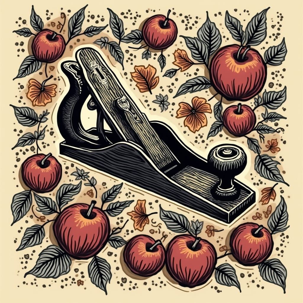 Wood Plane Tattoo Design in Woodcut Style