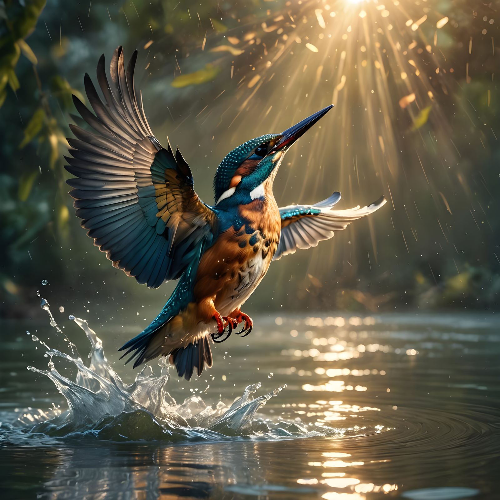 Kingfisher in Sunrays: Digital Matte Painting