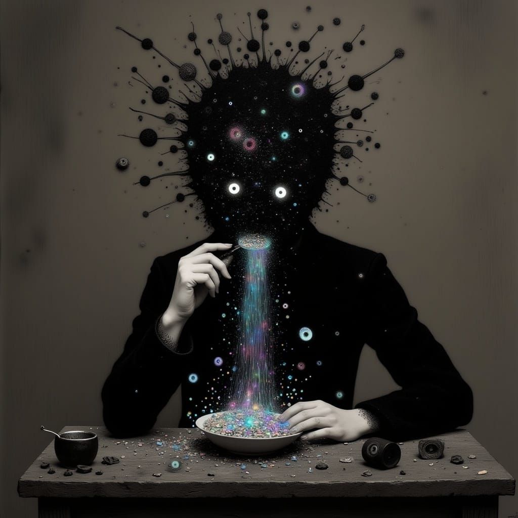 Surreal Cosmic Self Portrait in Glass with Exploding Galaxie...