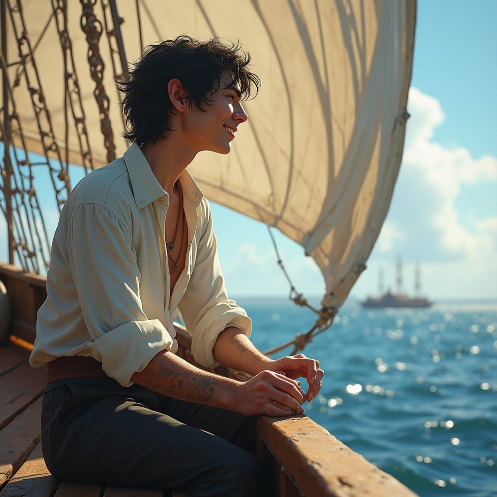 Epic Fantasy Sailing Captain in Billowy White Blouse